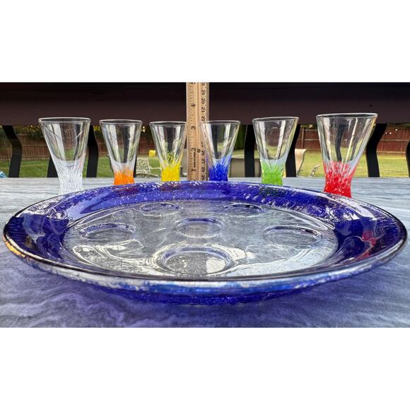 VINTAGE - Dansk VIVACIOUS Glass Cordial Liqueur Shot Glasses and Round Tray Set - Picture 3 of 10